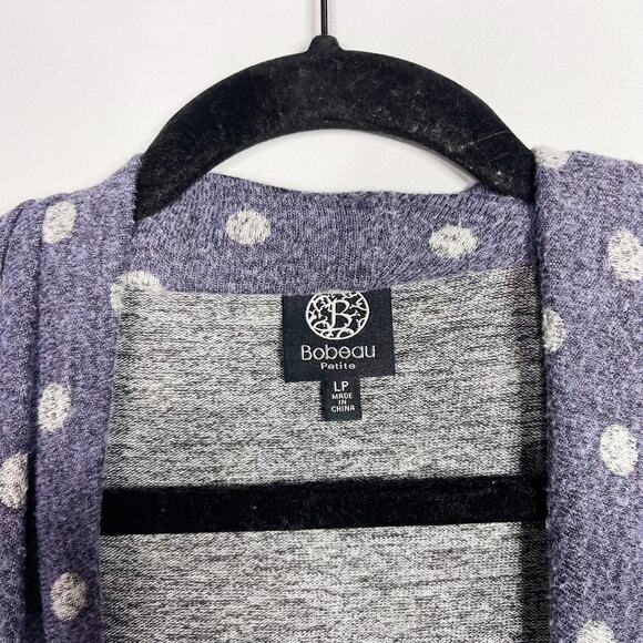Bobeau LP Polka Dot Waterfall Drape Cardigan Sweater Blue White Brushed Fabric - Picture 5 of 7